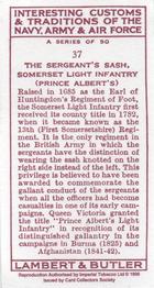 1998 Card Collectors Society Lambert & Butler's 1939 Interesting Customs (Reprint) #37 The Sergeant's sash, Somerset Light Infantry (Prince Albert's) Back