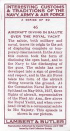 1998 Card Collectors Society Lambert & Butler's 1939 Interesting Customs (Reprint) #46 Aircraft diving in salute over the Royal Yacht Back