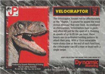 1993 Dynamic Marketing Jurassic Park - Prism #2 Velociraptor Back