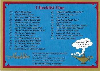 1993 Dynamic Marketing Disney’s Aladdin #21 Checklist 1 Back
