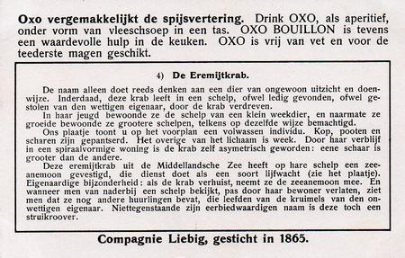 1938 Liebig Schaaldieren (Crustaceans)(Dutch Text)(F1392, S1373) #4 De Eremijtkrab Back