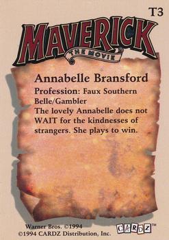 1994 Cardz Maverick Movie - Tekchromes #T3 Annabelle Bransford Back