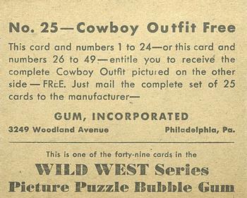 1933 Gum Inc. Wild West Series (R172) #25 Cowboy Outfit Free Back