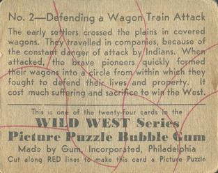 1933 Gum Inc. Wild West Series (R172) #2 Defending A Wagon Train Attack Back