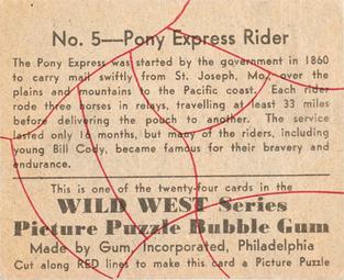 1933 Gum Inc. Wild West Series (R172) #5 Pony Express Rider Back