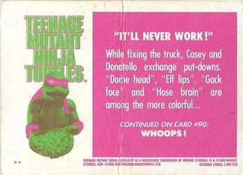 1990 Regina Teenage Mutant Ninja Turtles: The Movie #89 “It’ll Never Work!” Back