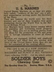 1934 Goudey Soldier Boys (R142) #7 U. S. Marines Back