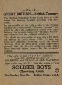 1934 Goudey Soldier Boys (R142) #11 Great Britain - British Tommy Back