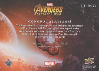 2018 Upper Deck Marvel Avengers Infinity War - Infinite Impressions Autographs #II-MG Pom Klementieff Back