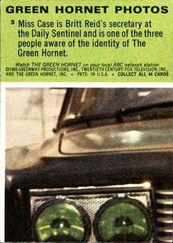 1966 Donruss The Green Hornet #3 Miss Case is Britt Reid's secretary at the Daily S Back