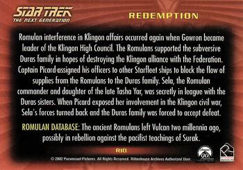 2002 Rittenhouse Star Trek: Nemesis - Romulan History #R10 Redemption Back