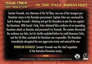 2002 Rittenhouse Star Trek: Nemesis - Romulan History #R22 In the Pale Moonlight Back