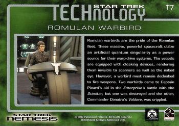 2002 Rittenhouse Star Trek: Nemesis - Star Trek Technology #T7 Romulan Warbird Back