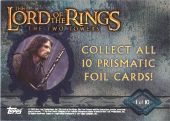 2002 Topps Lord of the Rings: The Two Towers - Prismatic Foil #1 Aragorn Back