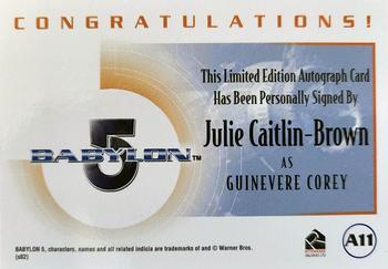 2002 Rittenhouse The Complete Babylon 5 - Autographs #A11 Julie Caitlin-Brown Back