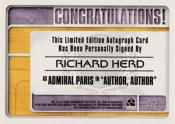 2002 Rittenhouse The Complete Star Trek: Voyager - Autographs #A2 Richard Herd Back