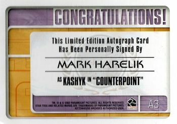 2002 Rittenhouse The Complete Star Trek: Voyager - Autographs #A3 Mark Harelik Back