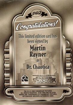 2002 Rittenhouse The Complete Star Trek: Voyager - Captain Proton Signature Series #PA2 Martin Rayner Back