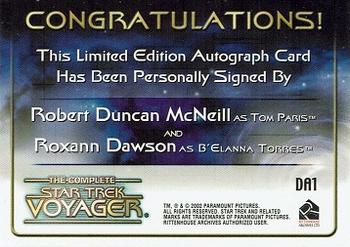2002 Rittenhouse The Complete Star Trek: Voyager - Double Signature Series #DA1 Robert Duncan McNeill / Roxann Dawson Back