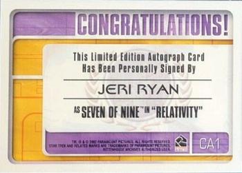 2002 Rittenhouse The Complete Star Trek: Voyager - Jeri Ryan Autograph #CA1 Jeri Ryan Back