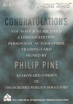 2002 Rittenhouse Twilight Zone Shadows and Substance Series 3 - Autographs #A-47 Phillip Pine Back