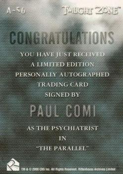 2002 Rittenhouse Twilight Zone Shadows and Substance Series 3 - Autographs #A-56 Paul Comi Back