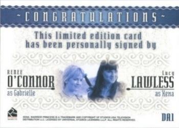 2002 Rittenhouse Xena Beauty & Brawn - Dual Autographs #DA1 Lucy Lawless / Renee O'Connor Back
