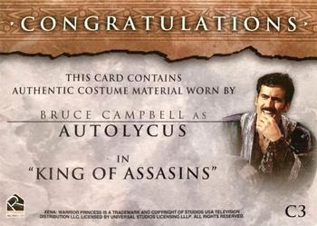 2002 Rittenhouse Xena Beauty & Brawn - From the Archives Costume Cards #C3 Autolycus Back
