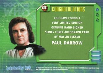 2002 Strictly Ink Doctor Who The Definitive Series 3 - Autographs #AU8 Paul Darrow Back