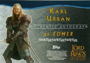 2003 Topps Lord of the Rings: The Return of the King - Autographs #NNO Karl Urban Back