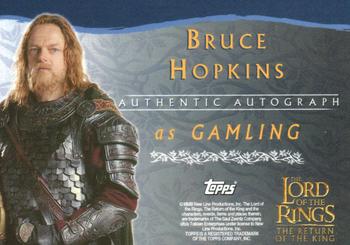 2003 Topps Lord of the Rings: The Return of the King - Autographs #NNO Bruce Hopkins Back