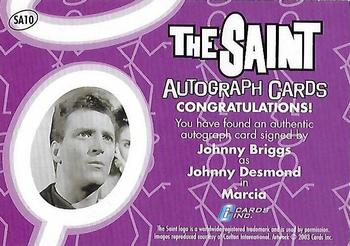 2003 Cards Inc. Best of the Saint - Autographs #SA10 Johnny Briggs Back