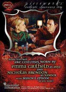 2003 Inkworks Buffy Connections - Pieceworks Dual Costume Cards #PWC-2 Anya / Xander Back