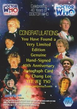 2003 Strictly Ink Doctor Who 40th Anniversary - Autographs #WA4 Yee Jee Tso Back