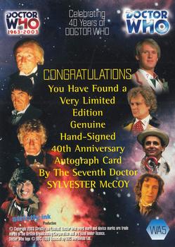 2003 Strictly Ink Doctor Who 40th Anniversary - Autographs #WA5 Sylvester McCoy Back