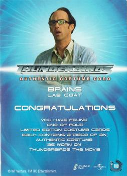 2001 Cards Inc. Thunderbirds Are Go - Costume #3 Brains' Lab Coat Back
