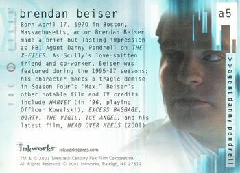 2001 Inkworks X-Files Seasons 4 & 5 - Autographs #A5 Brendan Beiser Back