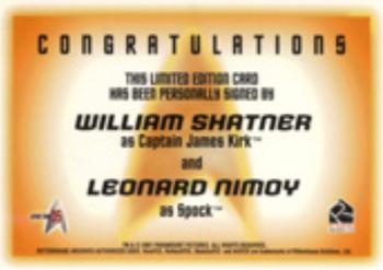 2001 Rittenhouse Star Trek 35th Anniversary HoloFEX - Dual Autographs #DA1 William Shatner / Leonard Nimoy Back