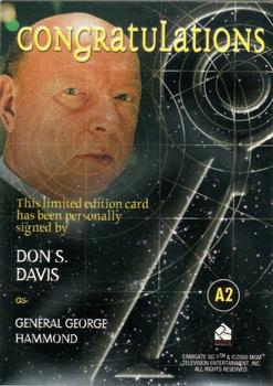 2001 Rittenhouse Stargate SG-1 Premiere Edition - Autographs #A2 Don S. Davis Back