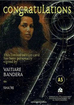 2001 Rittenhouse Stargate SG-1 Premiere Edition - Autographs #A5 Vaitiare Bandera Back
