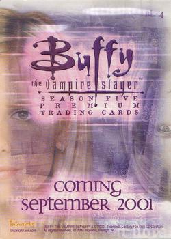 2000 Inkworks Buffy the Vampire Slayer Season 4 - Box Topper #BL-4 Coming September 2001 Back