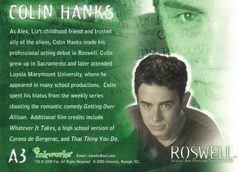 2000 Inkworks Roswell - Autographs #A3 Colin Hanks Back