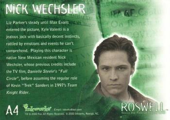 2000 Inkworks Roswell - Autographs #A4 Nick Wechsler Back