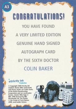 2000 Strictly Ink Doctor Who The Definitive Series 1 - Autographs #A3 Colin Baker Back