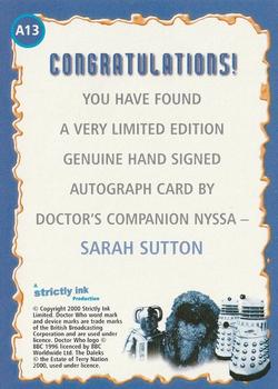 2000 Strictly Ink Doctor Who The Definitive Series 1 - Autographs #A13 Sarah Sutton Back