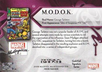 2018 Upper Deck Marvel Masterpieces - Gold Foil #61 M.O.D.O.K. Back