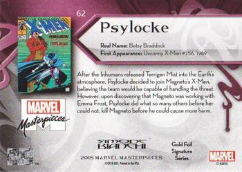 2018 Upper Deck Marvel Masterpieces - Gold Foil #62 Psylocke Back