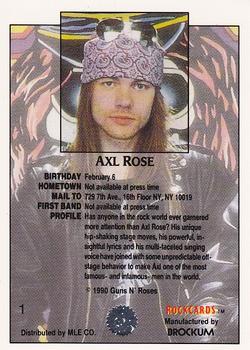 1991 Brockum Rock Cards - Promos #1 Axl Rose Back