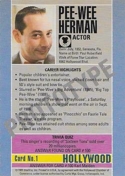 1991 Starline Hollywood Walk of Fame - Promos #1 Pee-Wee Herman Back