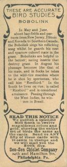 1930 Canadian Chewing Gum Bird Studies (V120) #NNO Bobolink Back